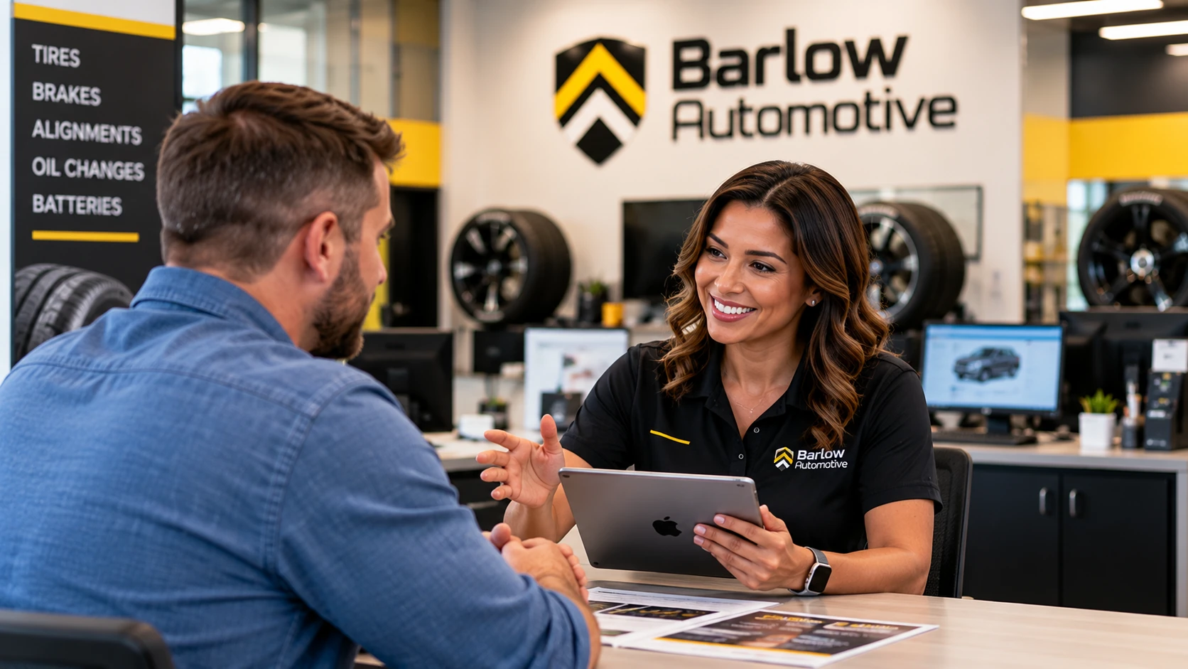 Service advisor discussing vehicle service with a customer.