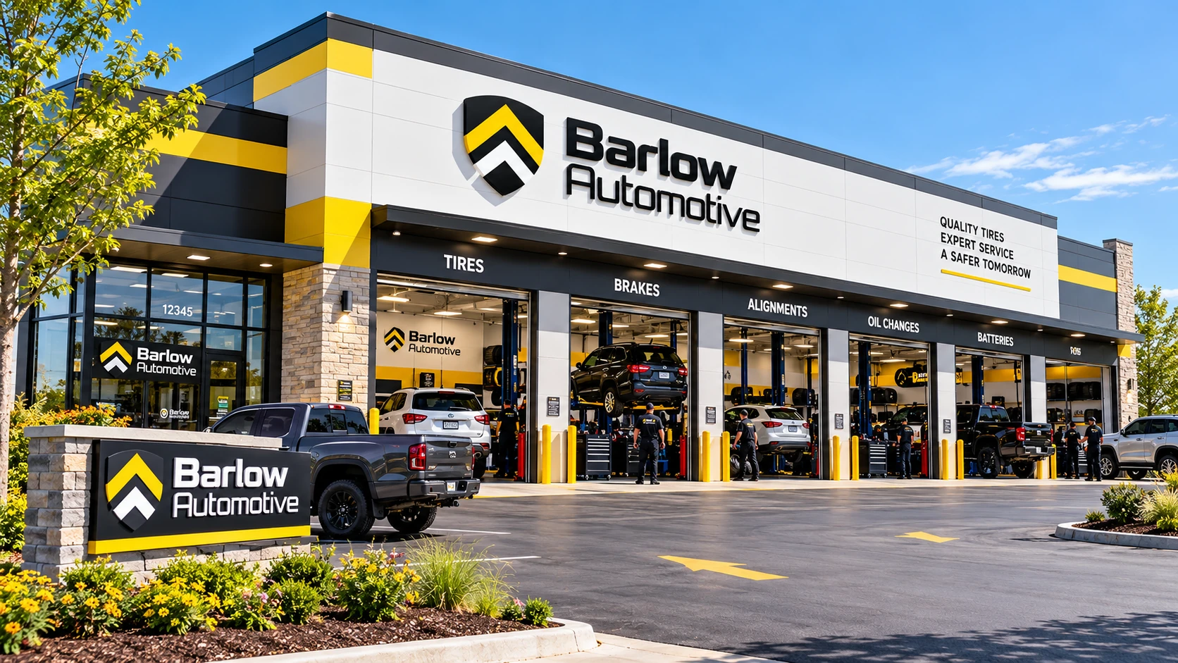 Barlow Automotive service center exterior with automotive service bays.